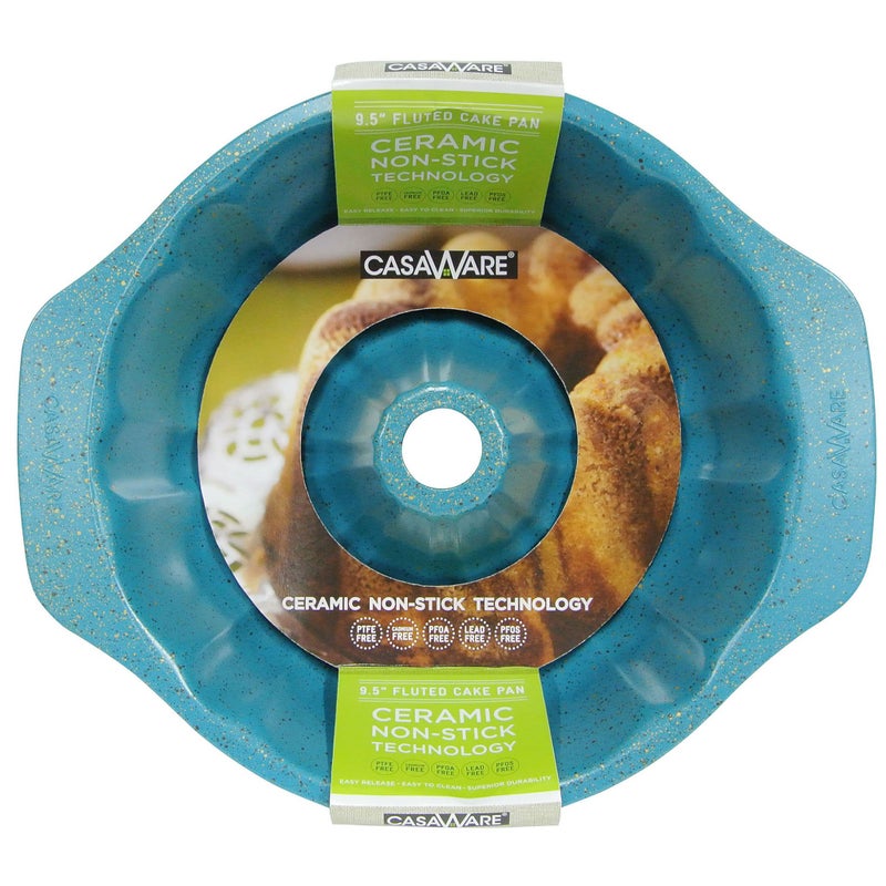 casaWare Fluted Cake Pan 9.5-inch (10-Cup) Ceramic Coated NonStick (Blue Granite) - Image 1